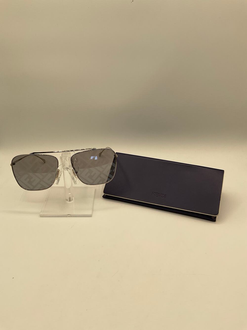 Fendi Logo Mirrored Aviator Sunglasses, Silver Frame/Blue Lenses , FF 0406/S